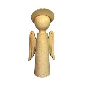 Handcrafted Wooden Beige Ceramic Angel Figurine With Halo & Wings Christmas